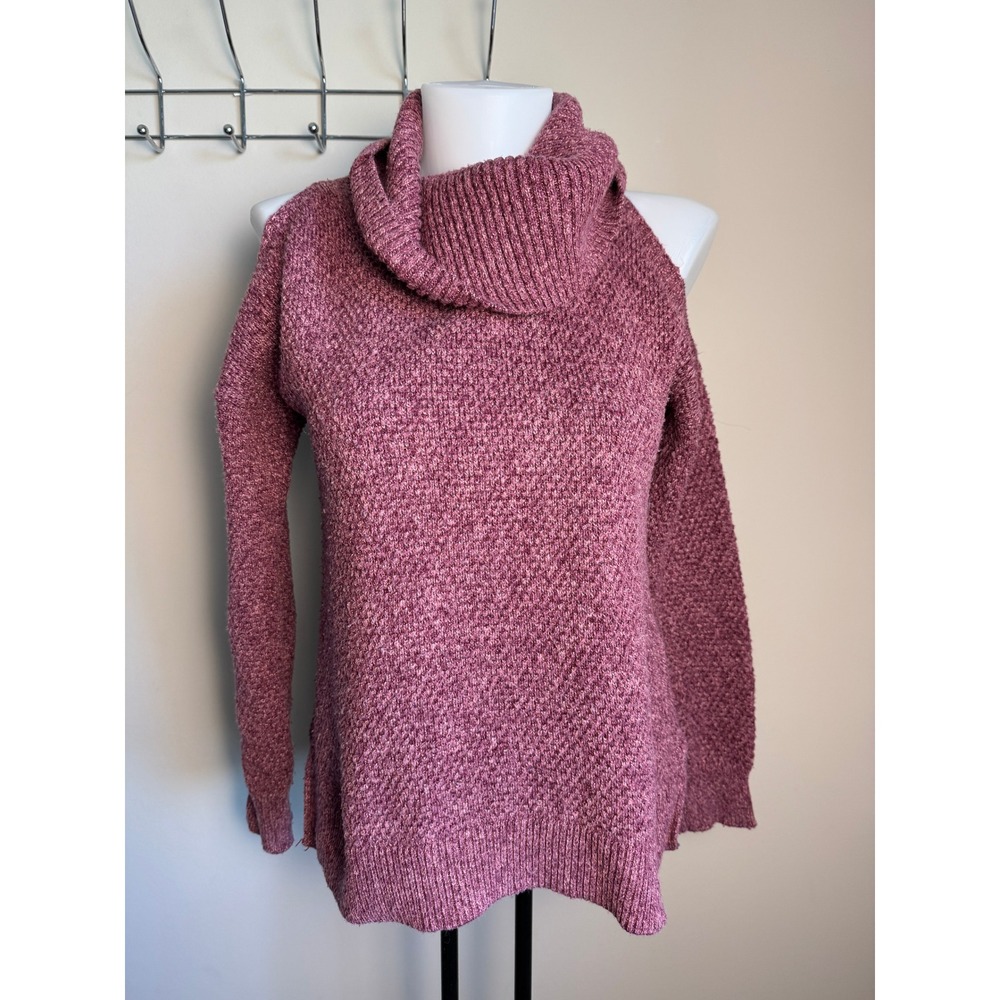Hollister Womens Pink Marled Cold Shoulder Cowl Neck Sweater Size M Boho Cozy